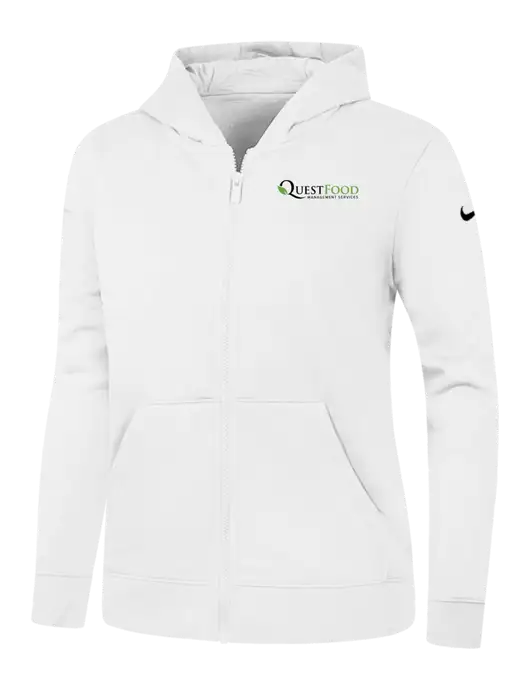 Nike Womens Club Fleece Sleeve Swoosh Full-Zip White Hoodie w/Quest Food Logo