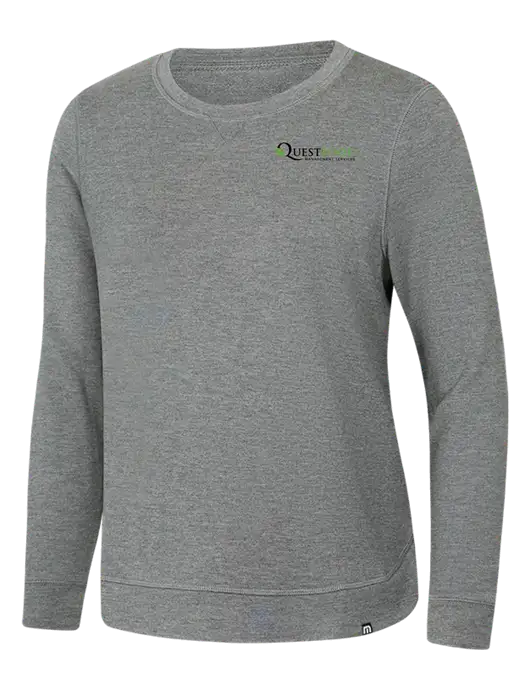 TravisMathew Womens Light Grey Heather Lightweight Long Weekend Crew w/Quest Food Logo