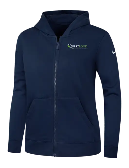 Nike Womens Club Fleece Sleeve Swoosh Full-Zip Dark Navy Hoodie w/Quest Food Logo