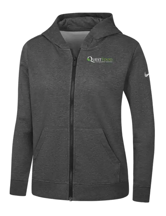 Nike Womens Club Fleece Sleeve Swoosh Full-Zip Charcoal Heather Hoodie w/Quest Food Logo