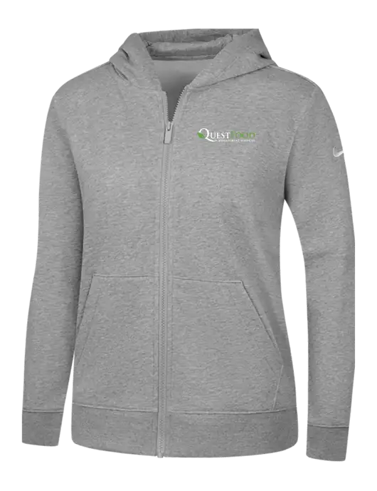 Nike Womens Club Fleece Sleeve Swoosh Full-Zip Dark Grey Heather Hoodie w/Quest Food Logo