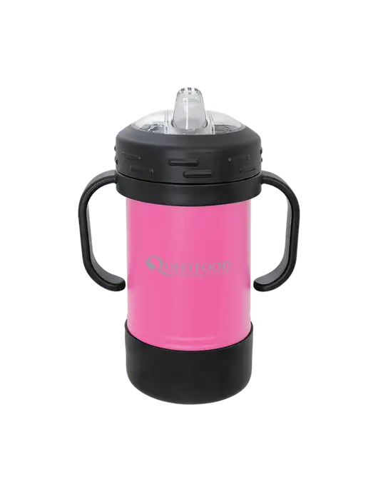 Polar Camel 10 oz Powder Coated Pink Sippy Cup w/Quest Food Logo