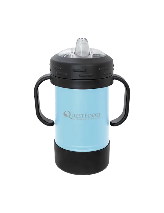 Polar Camel 10 oz Powder Coated Light Blue Sippy Cup w/Quest Food Logo