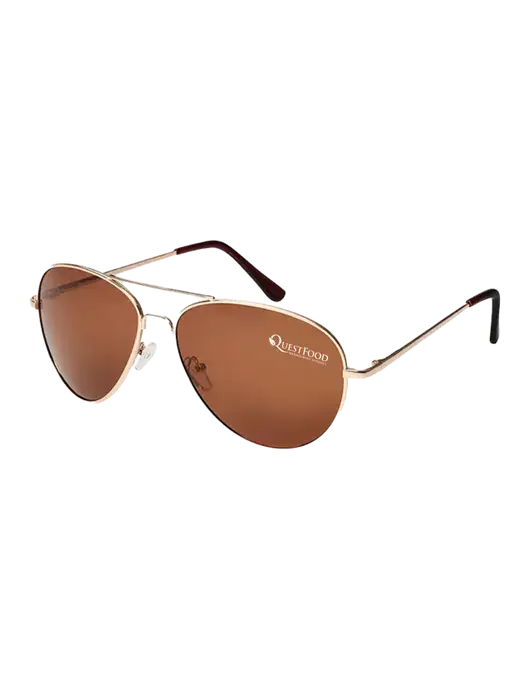 Aviator Coffee Brown with Gold Sunglasses  w/Quest Food Logo