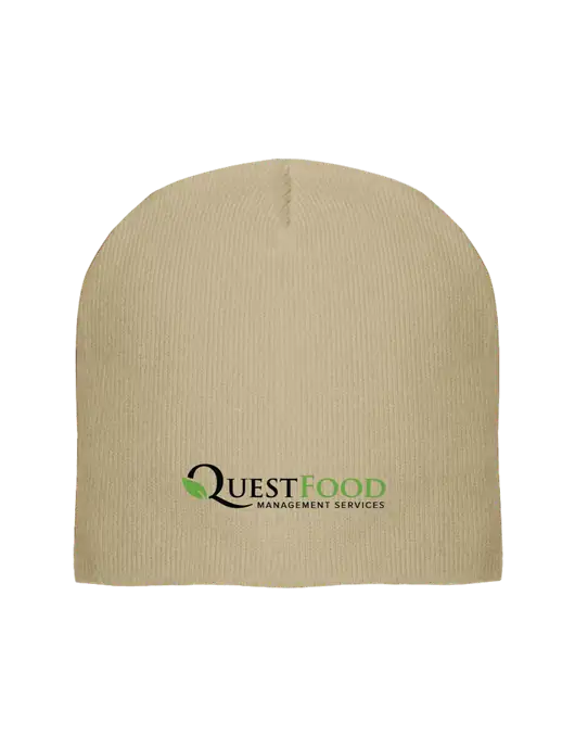 Solid Tan Element Knit Beanie w/Quest Food Logo