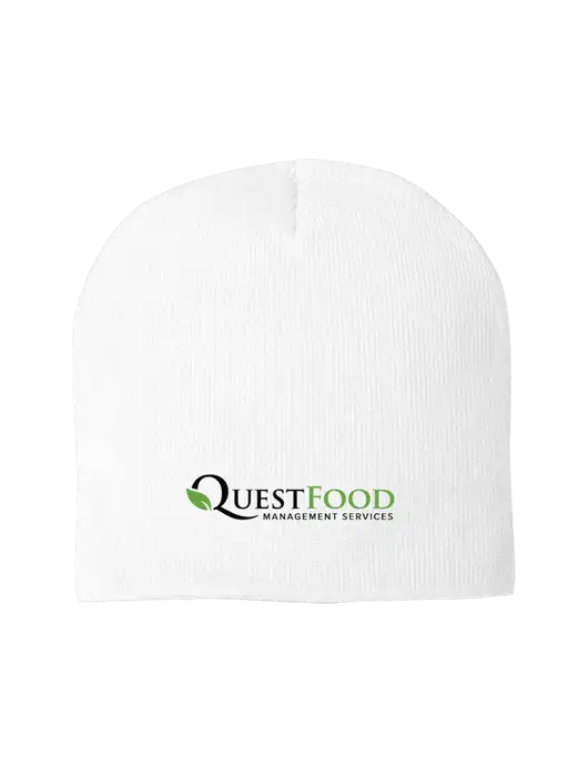 Solid White Element Knit Beanie w/Quest Food Logo