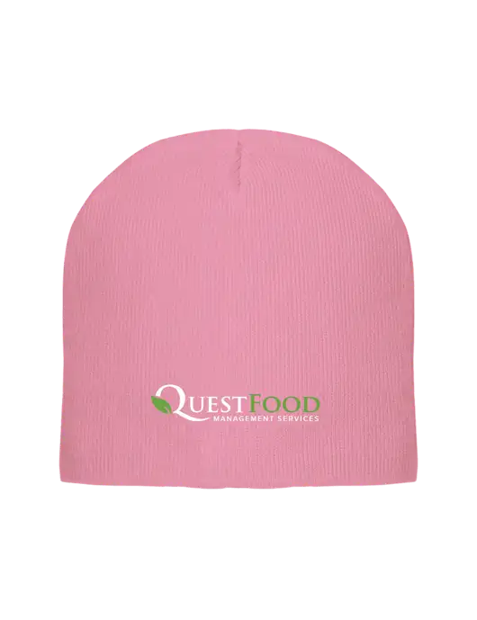 Solid Light Pink Element Knit Beanie w/Quest Food Logo