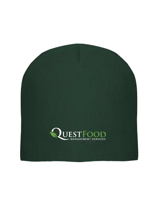 Solid Dark Green Element Knit Beanie  w/Quest Food Logo