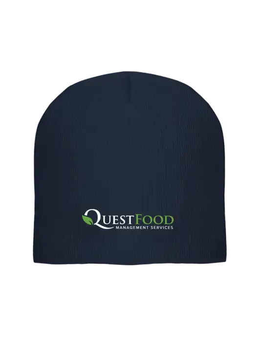Solid Navy Element Knit Beanie w/Quest Food Logo