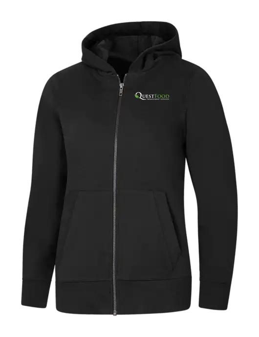Womens Black Re-Fleece Full-Zip Hoodie w/Quest Food Logo