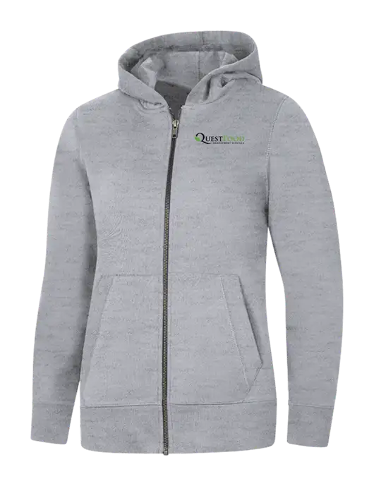 Womens Light Grey Heather Re-Fleece Full-Zip Hoodie w/Quest Food Logo