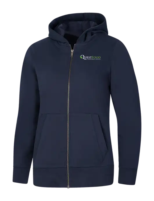 Womens Navy Re-Fleece Full-Zip Hoodie w/Quest Food Logo