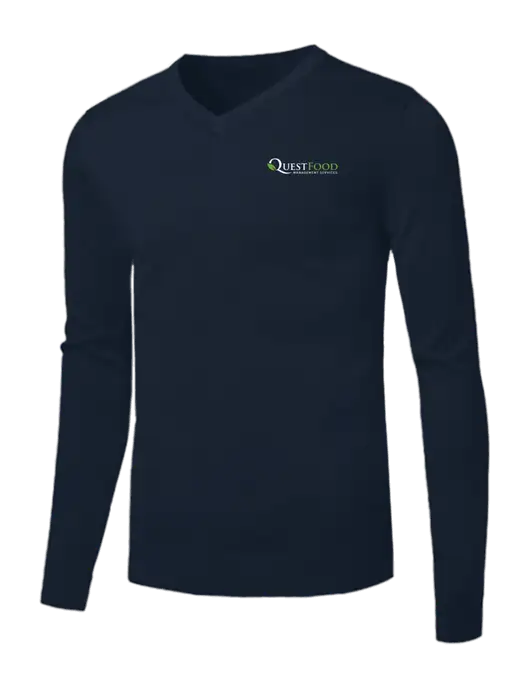 Brooks Brothers Navy Washable Merino V-Neck Sweater w/Quest Food Logo