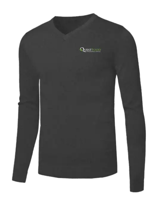 Brooks Brothers Medium Grey Heather Washable Merino V-Neck Sweater w/Quest Food Logo