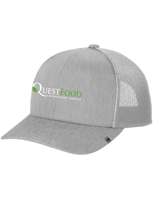 TravisMathew Light Medium Grey Heather Cruz Trucker Cap w/Quest Food Logo