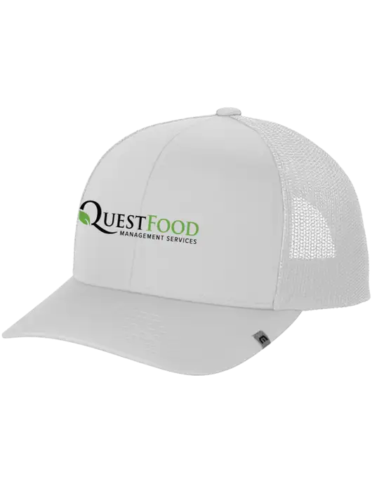 TravisMathew White Cruz Trucker Cap w/Quest Food Logo