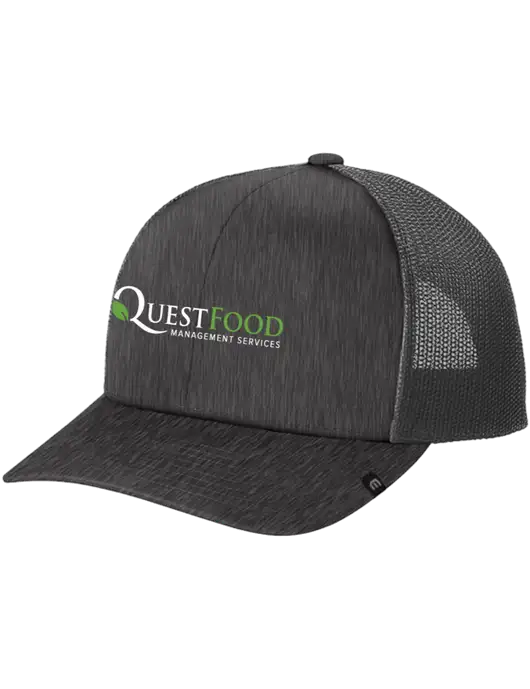 TravisMathew Very Dark Grey Heather Cruz Trucker Cap w/Quest Food Logo
