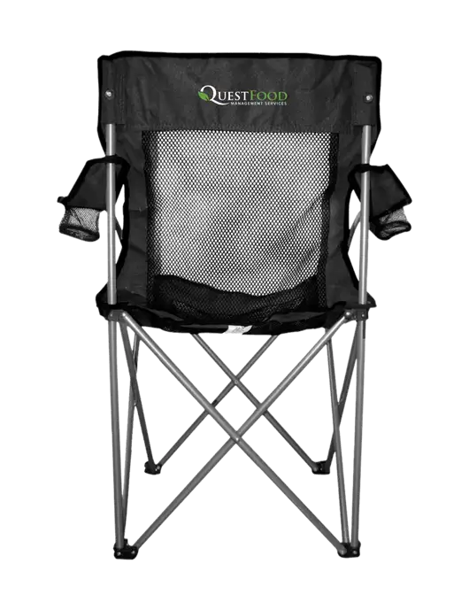 Titan Black/Black Mesh Folding Chair w/Quest Food Logo