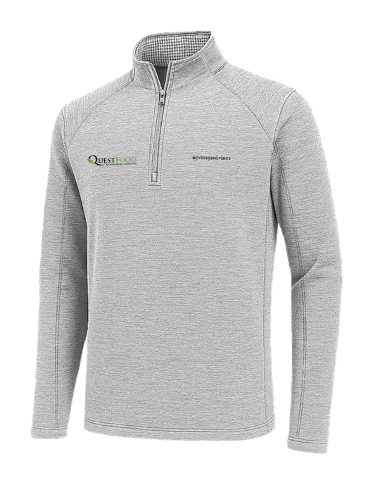 Vineyard Vines Light Grey Hather Sankaty Quarter-Zip Pullover
 w/Quest Food Logo
