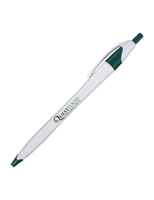 Novella White/Dark Green Classic Pen - Blue Ink w/Quest Food Logo