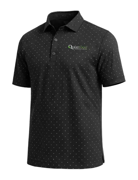 Callaway Micro Chev Black Print Polo w/Quest Food Logo