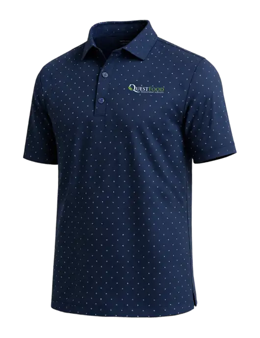 Callaway Micro Chev Dark Navy Print Polo w/Quest Food Logo