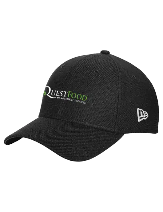 New Era Diamond Era Black Stretch Cap w/Quest Food Logo