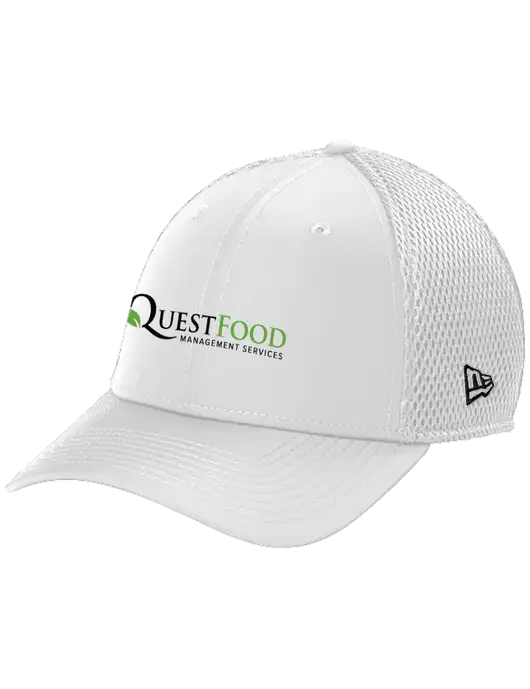 New Era 39THIRTY Performance Stretch White Mesh Cap w/Quest Food Logo