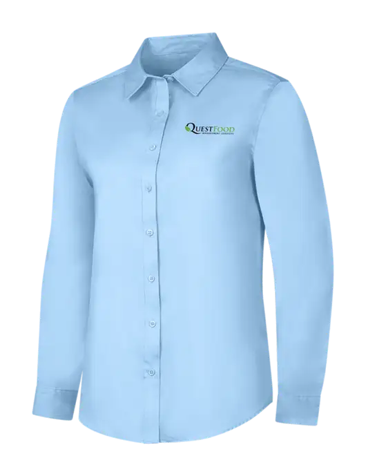 Womens Light Blue Long Sleeve Superpro React Twill Shirt w/Quest Food Logo