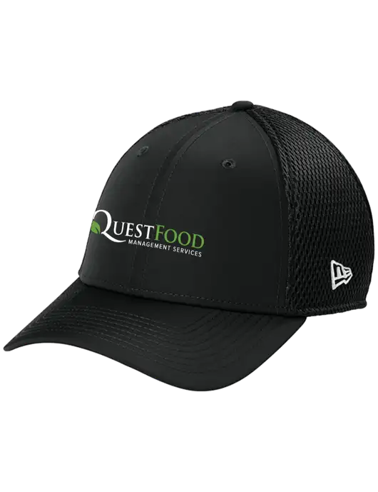 New Era 39THIRTY Performance Stretch Black Mesh Cap w/Quest Food Logo
