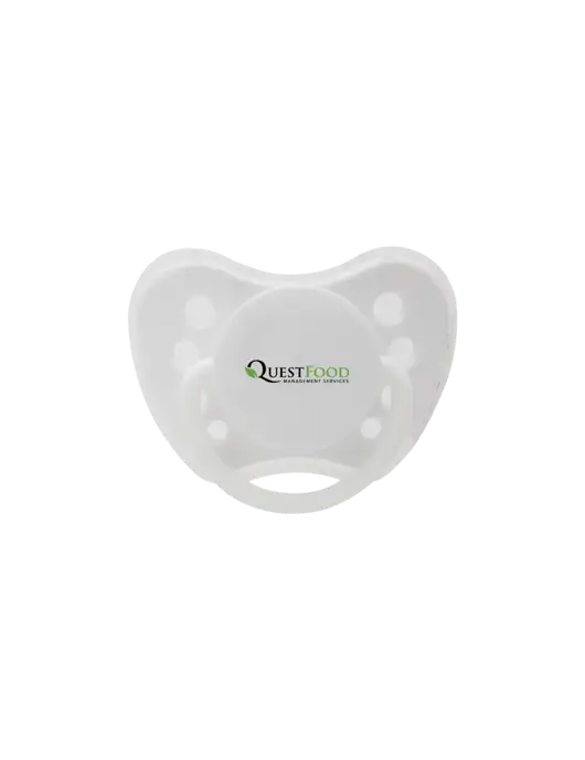 Silicone White Pacifier with Clear Cover w/Quest Food Logo
