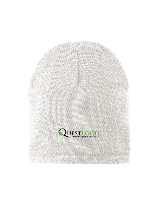 White Fleece-Lined Beanie Cap w/Quest Food Logo