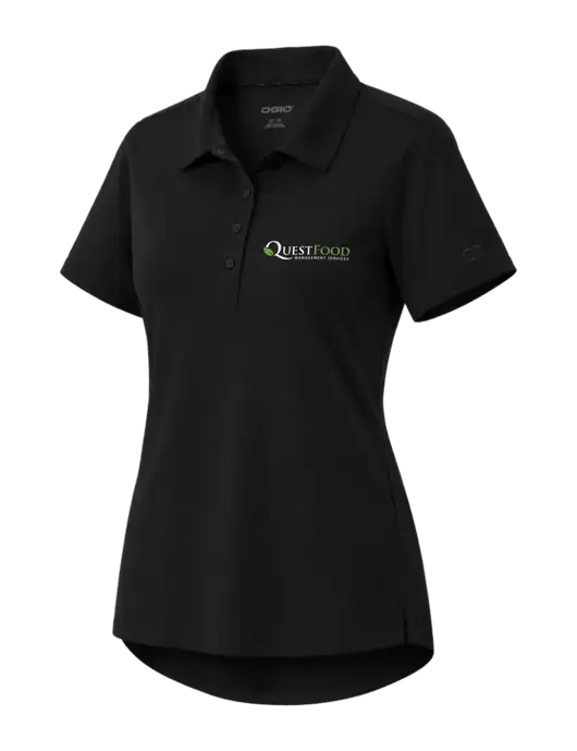 OGIO Womens Envision Black Polo w/Quest Food Logo