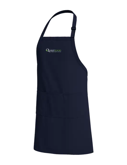 Easy Care Extra Long Bib Navy Apron with Stain Release w/Quest Food Logo