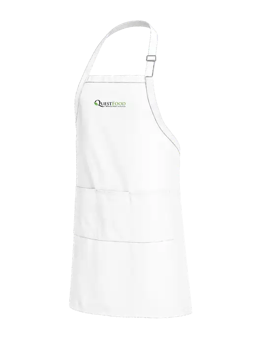 Easy Care Extra Long Bib White Apron with Stain Release w/Quest Food Logo