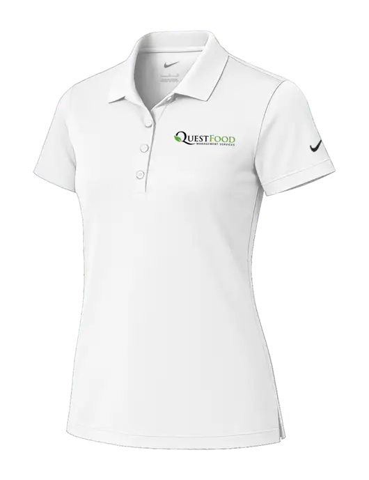 Nike Womens White Tech Basic Dri-FIT Polo
 w/Quest Food Logo