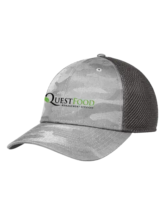 New Era Tonal Light Grey Camo Stretch Tech Mesh Cap w/Quest Food Logo
