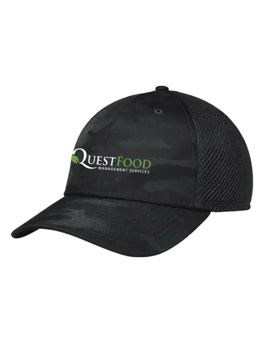 New Era Tonal Dark Grey Camo Stretch Tech Mesh Cap w/Quest Food Logo