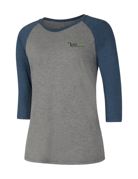 Womens Simply Soft 3/4 Sleeve Navy Frost/Grey Frost Ring Spun Cotton T-Shirt w/Quest Food Logo