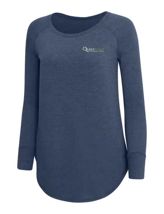 Womens Perfect Wide Collar Tunic Tri-Blend Navy Frost 4.5 oz T-Shirt w/Quest Food Logo