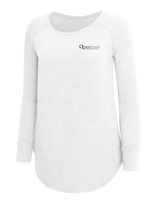 Womens Perfect Wide Collar Tunic Tri-Blend White 4.5 oz T-Shirt w/Quest Food Logo