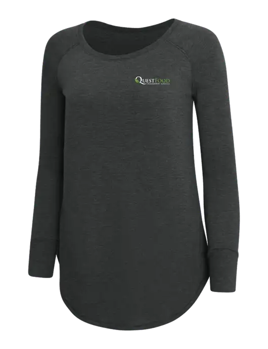 Womens Perfect Wide Collar Tunic Tri-Blend Black Frost 4.5 oz T-Shirt w/Quest Food Logo