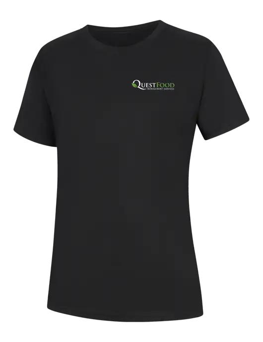 Womens Black Core Blend Tee w/Quest Food Logo