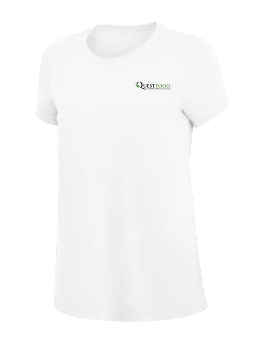 Womens Simply Soft White 4.5oz Poly/Combed Ring Spun Cotton T-Shirt
 w/Quest Food Logo
