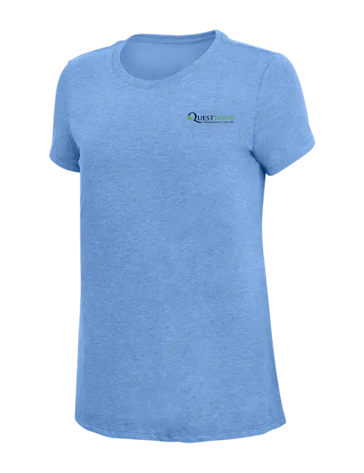 Womens Simply Soft Maritime Frost 4.5oz Poly/Combed Ring Spun Cotton T-Shirt
 w/Quest Food Logo