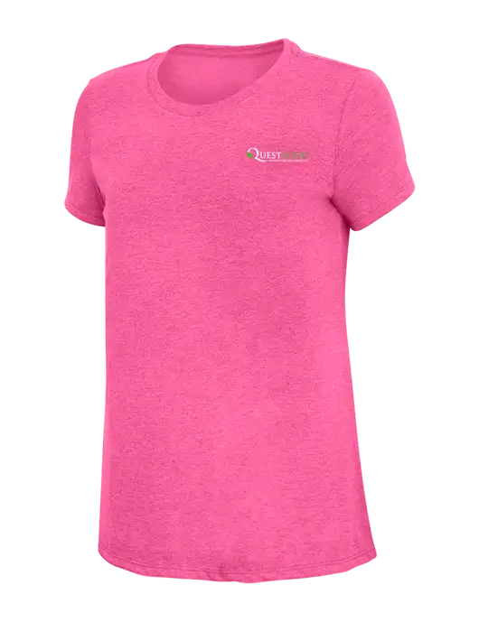 Womens Simply Soft Fuchsia Frost 4.5oz Poly/Combed Ring Spun Cotton T-Shirt w/Quest Food Logo