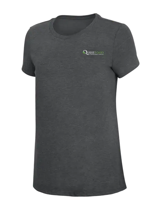 Womens Simply Soft Charcoal 4.5oz Poly/Combed Ring Spun Cotton T-Shirt w/Quest Food Logo