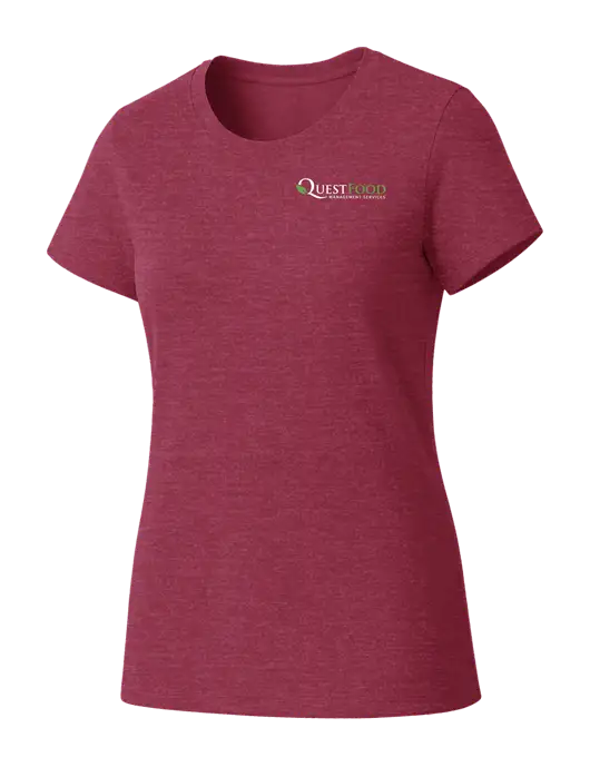Womens Seriously Soft Heathered Cardinal T-Shirt w/Quest Food Logo