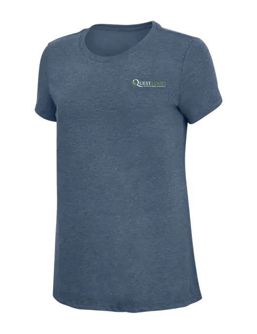 Womens Simply Soft Navy Frost 4.5oz  Poly/Combed Ring Spun Cotton T-Shirt w/Quest Food Logo
