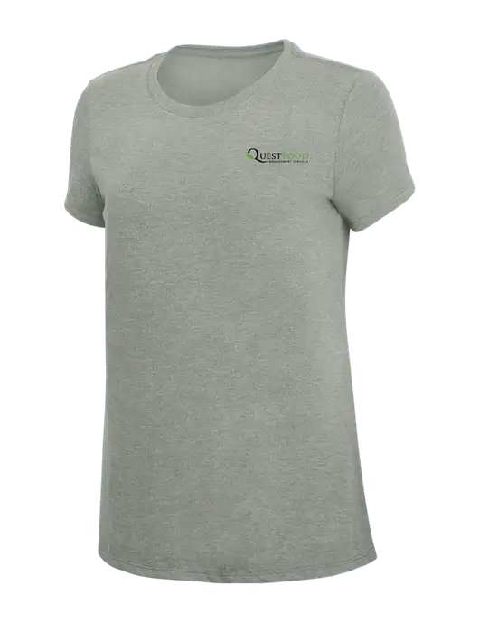 Womens Simply Soft Grey Frost 4.5oz  Poly/Combed Ring Spun Cotton T-Shirt w/Quest Food Logo